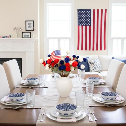 Red White and Blue Artificial Flower Arrangement 12 Stems with American Flag, 4th of July Table Decorations Centerpiece for Patriotic Home Decor, Independence Day Party, Memorial Day Decor - color: Red/White/Blue