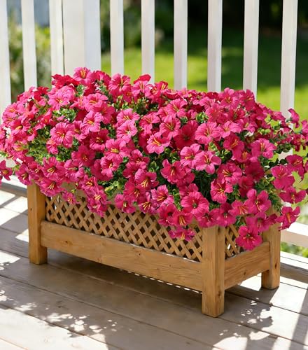 Artificial Flowers for Outdoors Decoration, 20 Bundles Fuchsia Faux Morning Glory with Eucalyptus Look Real UV Resistant Fake Plants Silk Flowers for Outside Yard Gardens Porch Patio Planter Home Urn - color: Fuchsia