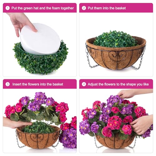 INSPRING Geraniums Artificial Flowers Hanging Basket for Outdoors Outside Spring Decoration, 8 Bundles Silk Flowers Fake Plants Look Real UV Resistant for Porch Home Patio Balcony Yard, Purple Fuchsia - color: Purple Fuchsia