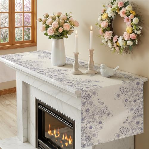 Larponder Summer Colorful Flowers Table Runner, 13x108 Inch | Table Decoration for Spring Seasonal Anniversary Holiday Kitchen Dinning Table Home Party Decor - color: Sketch Flowers-2, size: 13" x 108" (Rectangular)