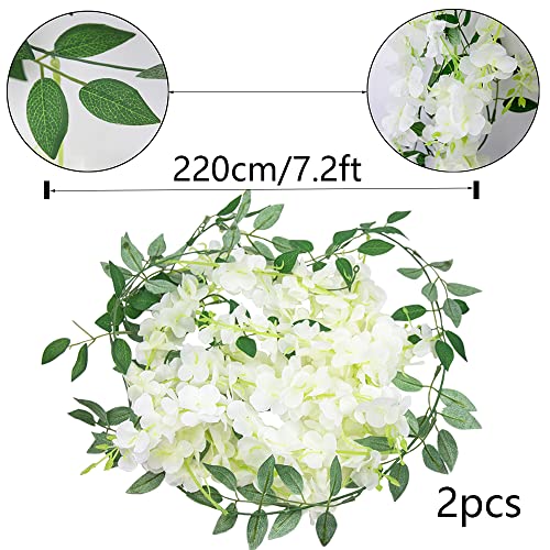 CISDUEO 2 Pcs Wisteria Hanging Flowers Wisteria Flowers Vine Garland Wedding Arch Decoration White Artificial Wisteria Vines Hanging Flower Vines Silk for Party Garden Home Table Backdrop 6 Feet - color: White