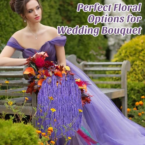 Suncalla 12 Pcs Purple Spring Natural Dried Amaranthus Hanging Flowers Amaranthus Artificial Flowers for Wedding Arch Bouquet Floral Garland Wall Home Decoration (23 Inch) - color: Purple