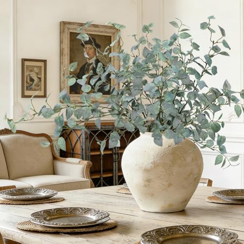 6 PCS 32.7 Inch Artificial Greenery Long Stems Fake Eucalyptus Leaves Faux Plant Indoor Silk Faux Foliage Branches for Vase Greenery Stems for Home Decor Farmhouse Aesthetic (Eucalyptus Leave Green) - color: Eucalyptus Leave Green