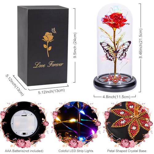 Mothers Day Flowers Gifts for Mom Women Birthday Gift, Galaxy Glass Rose Forever Eternal Crystal Flowers Rose in Glass Dome with Butterfly Mother's Day Roses Gifts for Mom Daughter Wife Grandma Red - color: E Red