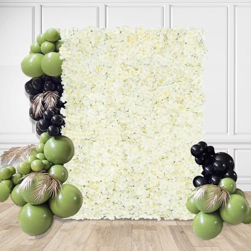 12pcs Flower Wall Panel Backdrop 3.5x4.6ft 3D Artificial Flower Wall Hydrangea Flower Backdrop Floral Background for Wedding Party Birthday Home Photo Decor - color: Ivory, size: 3.5ftx4.6ft