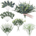 60 Pcs 5 Kinds Mixed Eucalyptus Leaves Stems Artificial Eucalyptus Leaves Bulk Silver Dollar Faux Greenery Picks for Wedding Vase Bouquet Centerpieces Decor - size: 60 Pcs