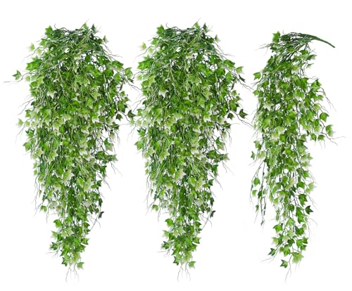 RECUTMS Artificial Hanging Plant - Faux Ivy Vine with White UV Resistant Leaves for Room, Office, Wall Decor (White) - color: White, size: Hanging Ivy
