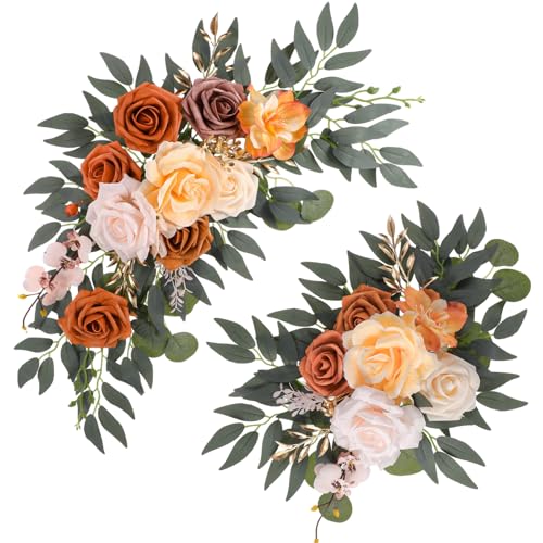 2 Pcs Wedding Arch Decorations - Reusable Artificial Hanging Flowers Floral Swag Greenery Garland for Wedding Welcome Sign Backdrop Bridal Ceremony Reception Backdrop Decoration(Champagne) - color: Champagne+light Pink