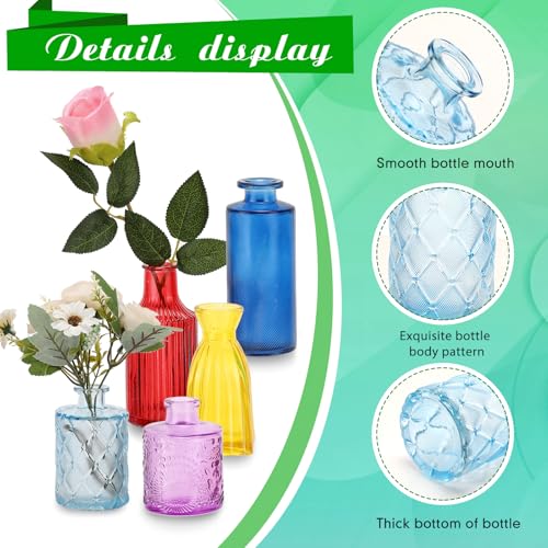 Yaomiao 30 Pcs Vases Bulk Colored Flower Glass Bud Vases Valentine Vintage Colored Glass Bottles Colorful Rustic Embossed for Home Wedding Table Decorations Gifts(Bright Color) - color: Bright Color