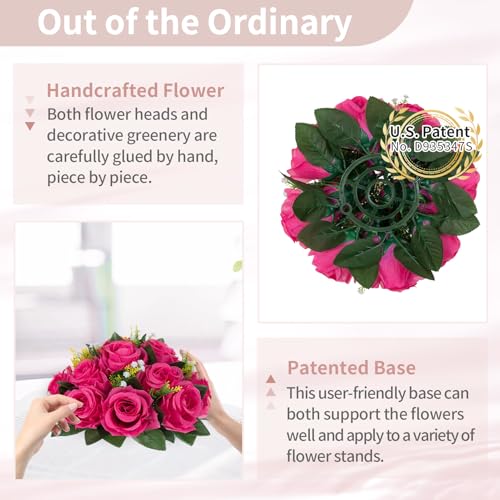 NUPTIO Flower Ball for Table Centerpieces: 6 Pcs Hot Pink Artificial Rose Kissing Balls for Wedding Party Valentine Tables - Faux Silk Floral Arrangements for Home Dining Event Decorations - color: Hot Pink, size: 6 Pcs
