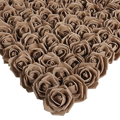 Artificial Roses,200PCS Foam Roses 1.97in Rose Flower Heads Craft Flowers for DIY Wedding Party Home Decoration(Light Brown) - color: Light Brown