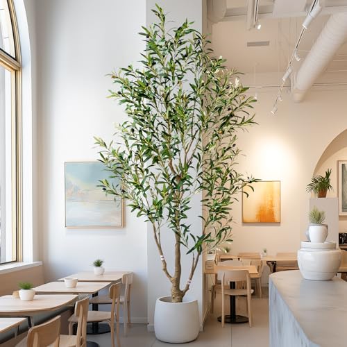 6ft Faux Olive Tree with White Pot & Moss, Artificial Olive Tree Indoor Outdoor, PE/PVC Leaves, Realistic Resin Trunk Large Fake Olive Tree Artificial Plants Indoor, Faux Plants Indoor for Home Decor - size: 6ft