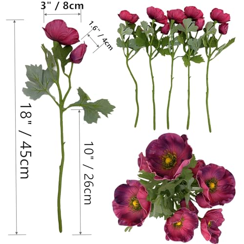 5Pcs Artifical Real Touch PU Anemone Flower Bouquet Room Home Decor (Purple) - color: Purple