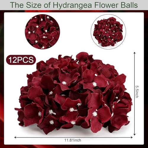 11.81 Inch Hydrangea Flower Balls for Centerpieces - 12 PCS Artificial Floral Arrangement Large Fake Silk Kissing Ball for Wedding Table Home Party Decor - Burgundy - color: Burgundy-11.81 Inch-12 Pcs, size: Large Size