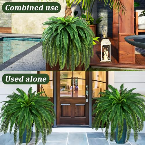 Waipfaru 60'' Large Fake Ferns, UV Resistant Artificial Outdoor Plants, Faux Greenery Plants, Realistic Boston Ferns with 96 Fronds for Front Porch Home Garden Patio Forest Decor