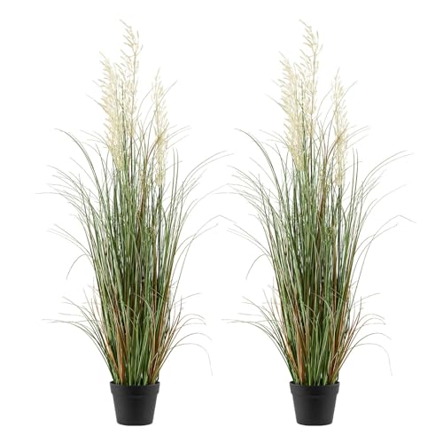 VEVOR Artificial Grass Plant, 2 Pack 47 inch Reed Flower Grass in Pot, Premium PVC Faux Fake Greenery Shrubs Plant for Indoor Outdoor House Home Garden Office Room Décor, Housewarming, Green - color: Reed Flowers and Grass, size: 4FT