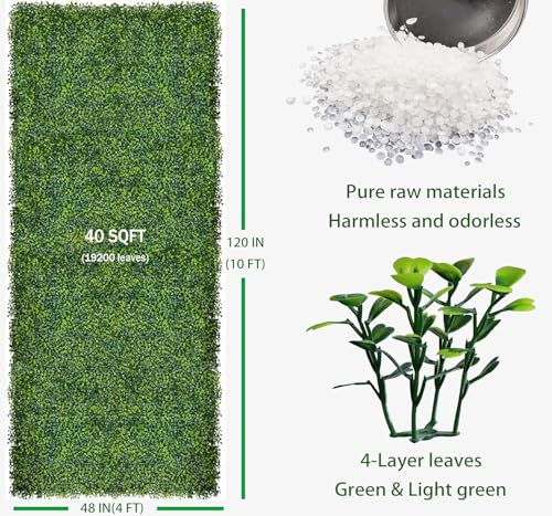 ODTORY Artificial Boxwood Roll Panels, 48"x120" (40 sq.ft) UV-Resistant Faux Ivy Privacy Fence Screen, Decorative Grass Wall Covering for Indoor & Outdoor Garden, Backyard, Balcony, Home Decor - size: 48 X 120 IN