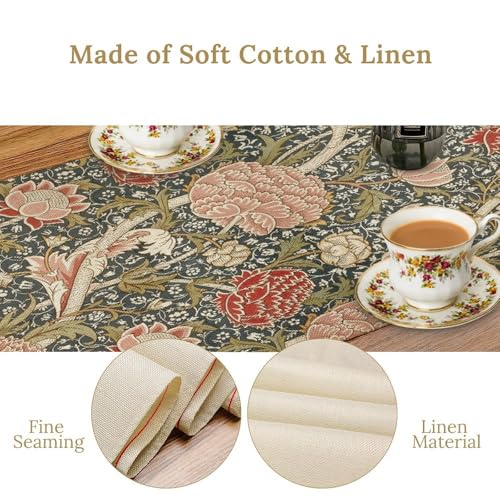 William Morris Style Botanical Table Runner for Table Decor, Art Rustic Flower Vintage Floral Printed for Kitchen Dining Room Living Room Farmhouse Party Holiday Decorate 13" x 36" - color: William Morris_2, size: 13"W x 36"L (Pack of 1)
