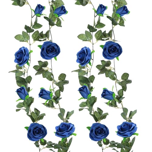 Felice Arts 2 Pack Royal Blue Artificial Rose Vine Each 6.5FT Fake Flower Garland Hanging Rose Garland for Wedding Flowers Table Arrangement Birthday Ceremony Room Graduation Decor - color: Royalblue