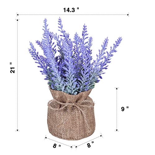 Artificial Mini Potted Flowers Plant Lavender for Home Decor Party Wedding Garden Office Patio Decoration(Linen Pot)