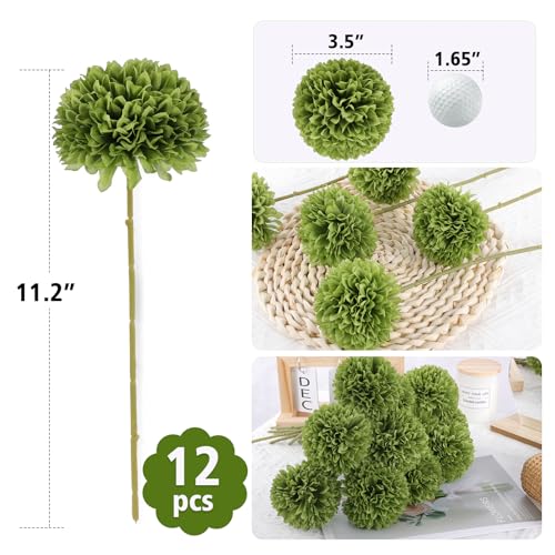 Rowfad 12 Pcs Artificial Chrysanthemums Flowers Green Flowers Silk Fake Mums Flowers for St Patricks Day Outdoor Wedding Table Centerpiece Home Decor (12, Green) - color: Green