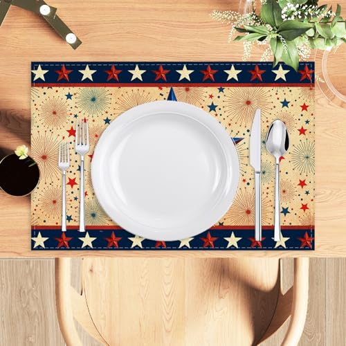 Stars Stripes Patriotic Placemats Set of 4 12x18 Inch 4th of July Memorial Day Decorations and Supplies for Home Kitchen Dining Room Table - size: placemat,12" x 18"
