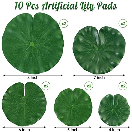 AIQINHU 10 Pcs Artificial Lily Pads for Pond Pool, 5 Sizes Realistic Floating Foam Lotus Leaves, Large Plastic Water Lily Pads Leaves for Pond Pool Fountain Garden Decoration - color: Artificial Lily Pads