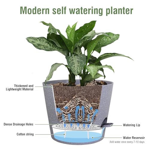 Meowell 12 inch Large Self Watering Pots for Indoor Outdoor Plants, Plant Pots with Mesh Drainage Holes for Garden House Plants, Plastic Planters with Reservoir for Flower, Speckled Grey - color: Speckled Grey, size: 12inch A