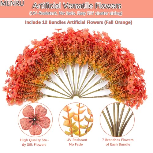12 Bundles Artificial Flowers for Outdoor UV Resistant and Realistic, Faux Daisy Fake Flowers with Eucalyptus Leaves for Porch, Patio, Planter, Window Box, Home, Garden Decor - color: Autumn Orange