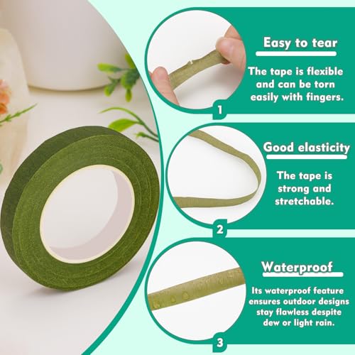 Floral Tape, 1/2inch Flower Tape, Green Flower Tape for Bouquet Stem Wrap Floral Arranging Craft Projects Corsages, Wedding Bouquet - color: Green