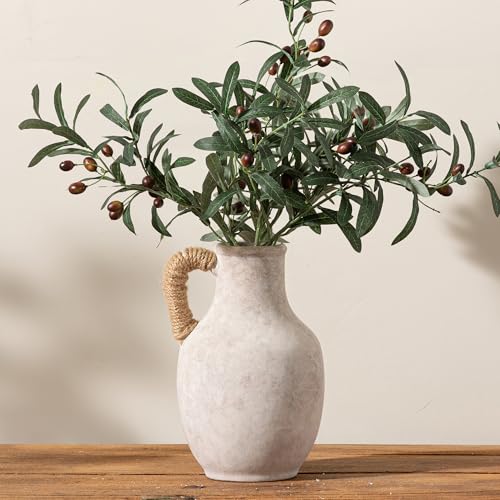 Ceramic Flower Vase Home Decor - Large White Rustic Table Flowers Vases Living Room Bedroom Plant Decorations Farmhouse Vintage for Kitchen Shelf Office Coffee Dining Desk House (10" with Jute Rope) - color: 03-with Hemp Rope-10"