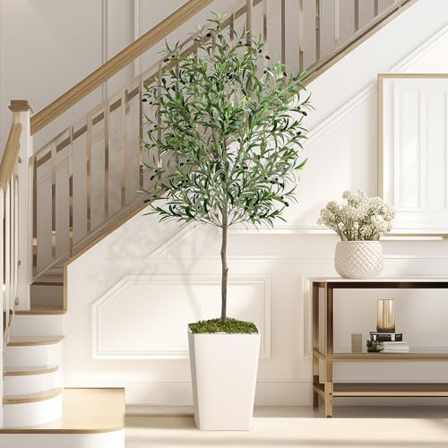 Olive Trees Artificial Indoor 6ft, Tall Faux Silk Plant with Pot, Realistic Leaves and Natural Wood Trunk Fake Trees with Lifelike Fruits for Home Office Decor Bedroom Livingroom Entryway Housewarming - color: 6 Ft