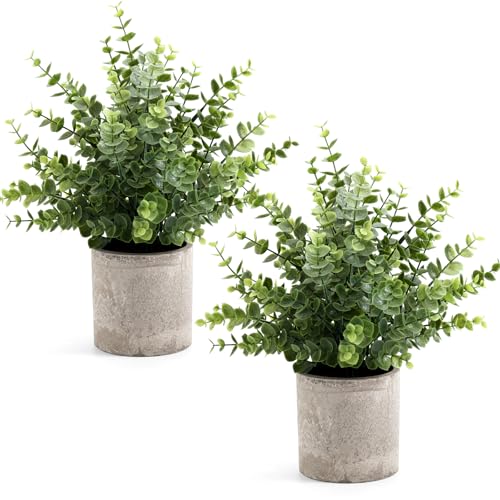 Coferset 2 Pack Small Fake Plants 14" Eucalyptus Potted Artificial Plants for Shelf Desk Home Bathroom Farmhouse Room Coffee Table Decor (Sage Green-Large) - color: Sage Green-large