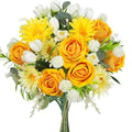 Yellow Roses Artificial Flowers, Faux Tulips Flowers with Yellow Roses Daisy Bouquets, Spring Silk Flowers Arrangement for Home Living Room Party Wedding Offices Bookshelf Decorations (Yellow)