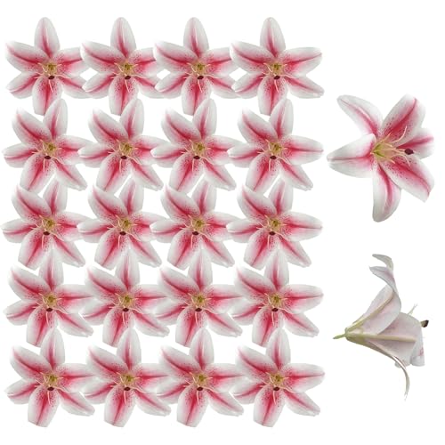 20PCS 6 Inch Large Artificial Lilies Flower Heads with Realistic Stamens, Bulk Silk Fake Lilies for DIY Crafts, Wedding Decor, Cake Decorating, Centerpieces, Home Decor (Pink)