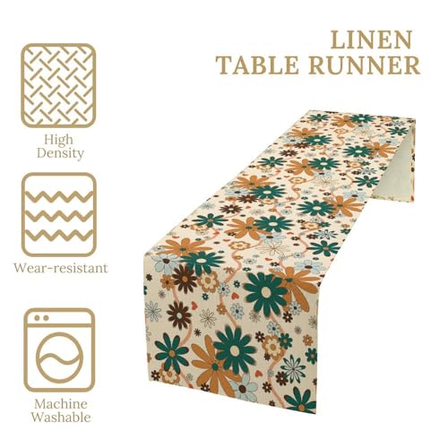 Retro Hippie Flower Table Runner Vintage Groovy Abstract Florals 1960s Boho Twisted Trendy Wavy Dinner Runner for Country Farmhouse Home Kitchen Party Holiday 36X13inch - color: Bohoflower-8, size: L36"x W13"