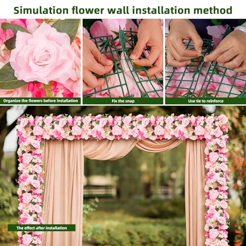 6Pcs Garland Artificial Flowers, Realistic Flower Vines for Wedding Arch Decor, Faux Silk Floral Runner Silk Hanging Flower Vines for Home Garden Outdoor Wedding Arch Party Ceremony - color: Rose Red + Pink