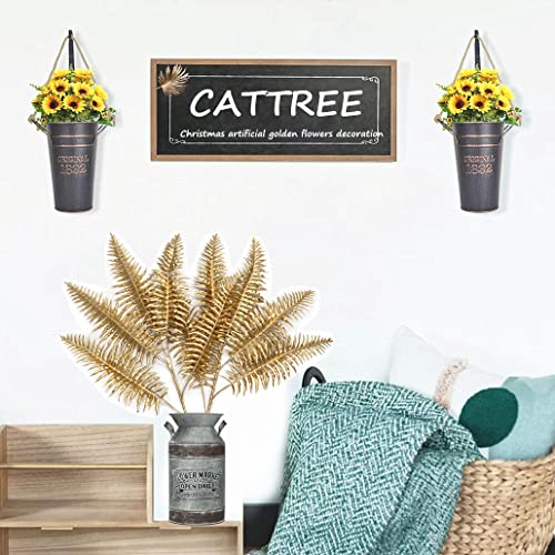 CATTREE Artificial Plants Gold Persian Grass Tall 29" 2 Pack, Fake Golden Palm Leaves Plastic Fern Boston Bushes Faux Shrubs Simulated Tropical Leaf for Party Decorations Wedding DIY Christmas Décor - color: (Tall) Golden Tropical Palm Plant - 2 Pcs