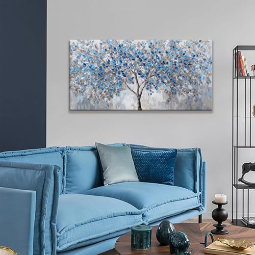 Canvas Wall Art Prints Decor Blue White Tree Leaves Wall Art For Living Room Ready To Hang Canvas Prints Wall Decor For Kitchen Bedroom Office 24x48 Inch - color: White Blue, size: 48"L x 24"W