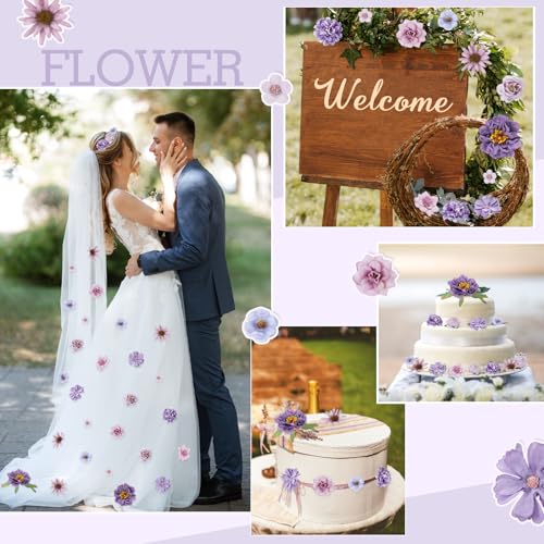 Thiccywoov 250 Pcs Artificial Flowers Heads Bulk Mini Silk Mix Flowers Fake Peony Daisy Rose Multicolor for Blossom Wreath Bouquets Wedding Home Decorations Party Craft Garland DIY(Purple) - color: Purple
