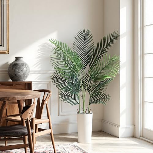 Jocoevol Artificial Golden Cane Palm Tree 5FT, Artificial Palm Tree with Pot, Fake Palm Tree for Home Living Room, Tropical Palm Tree for House Warming - size: 5ft