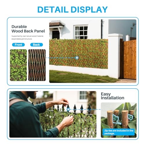 Patio Paradise 1PC Artificial Ivy Expandable Privacy Fence Screen Faux Greenery Wall Green Vines Leaf Hedge Outdoor Lattice Panels Covering for Apartment Balcony Deck Porch Backyard, Single-Side - color: Buxus Leaves
