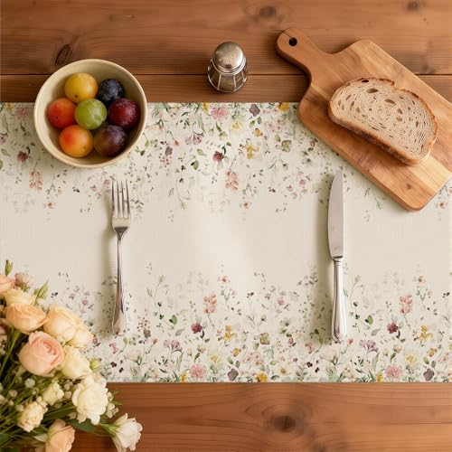 Larponder Summer Colorful Flowers Table Runner, 13x108 Inch | Table Decoration for Seasonal Anniversary Holiday Kitchen Dinning Table Home Party Decor - color: Color Flowers-3, size: 13" x 108" (Rectangular)