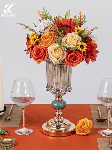 FANKO Artificial Flowers for DIY, Orange Yellow Brown Red Faux Flowers Bouquet, Fake Rose Sunflowers Dahlia Daisy Silk Flowers for Vase, Home Decor, Garland, Summer Wedding, Birthday, Party - color: Orange Sunflower