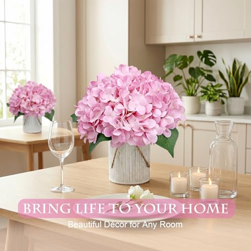 Flower Table Centerpieces - Set of 6 Floral Arrangement Artificial Wedding Hydrangeas Floral Arrangement with Rustic Metal Vase for Bridal Tea Party Event Decorations - Blush Pink - color: Blush Pink