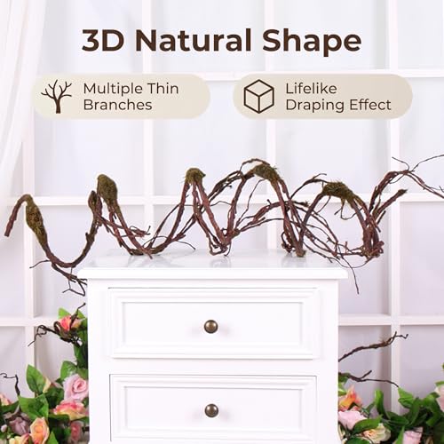 98.4in Artificial Creepy Flexible Tree Branches Halloween Wreath Moss Vines | Bendable Twisted Plants Twigs Wall Hanging Grape Garland Faux Wood Tree Trunk Cherry Blossom Outdoor Jungle Arch Decoration