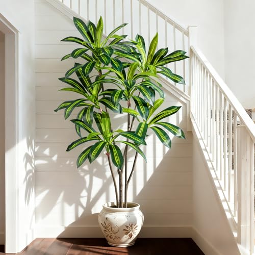 Artificial Trees Large Tall Fake Tree Fiddle Leaf fig Indoor Outdoor Realistic Big Faux Patio Plants Floor Dracaena Decorative for Home Living Room Office Bedroom Porch Outside Patio para decoracion - size: 5ft