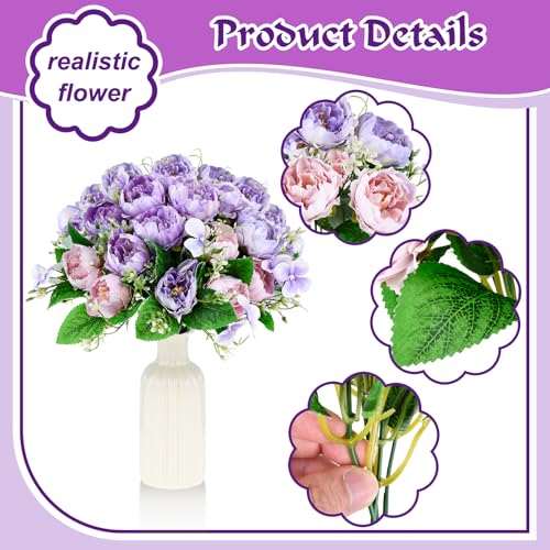 Olgaa 12 Bundles Peonies Artificial Flowers Fake Peony Bouquet Faux Peonies Flowers Bulk with Stems Flower Balls for Centerpiece Table Decorations Wedding Bridal Floral Arrangement (Purple) - color: Purple