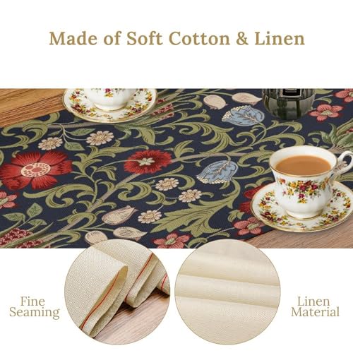 Vintage Flower Table Runner for Linen Table Decor, Retro Botanical Floral Printed for Dining Room Kitchen Farmhouse Office Party Holiday Decorate 13" x 36" - color: Floral_11, size: 13"W x 36"L (Pack of 1)