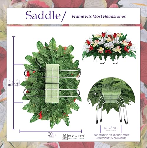 Sympathy Silks Artificial Cemetery Flowers - Grave Decoration - Red Tulips and White Iris (1) Headstone Saddle - color: Red/White, size: (1) Saddle